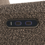 amalfi mountain brown boucle power recliner dual USB ports and power recline buttons closeup