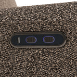 amalfi mountain brown boucle power recliner dual USB ports and power recline buttons closeup