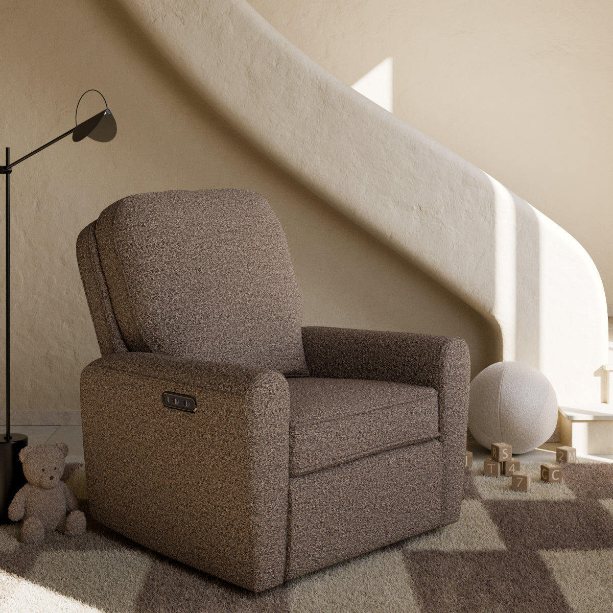 amalfi mountain brown boucle power recliner in nursery