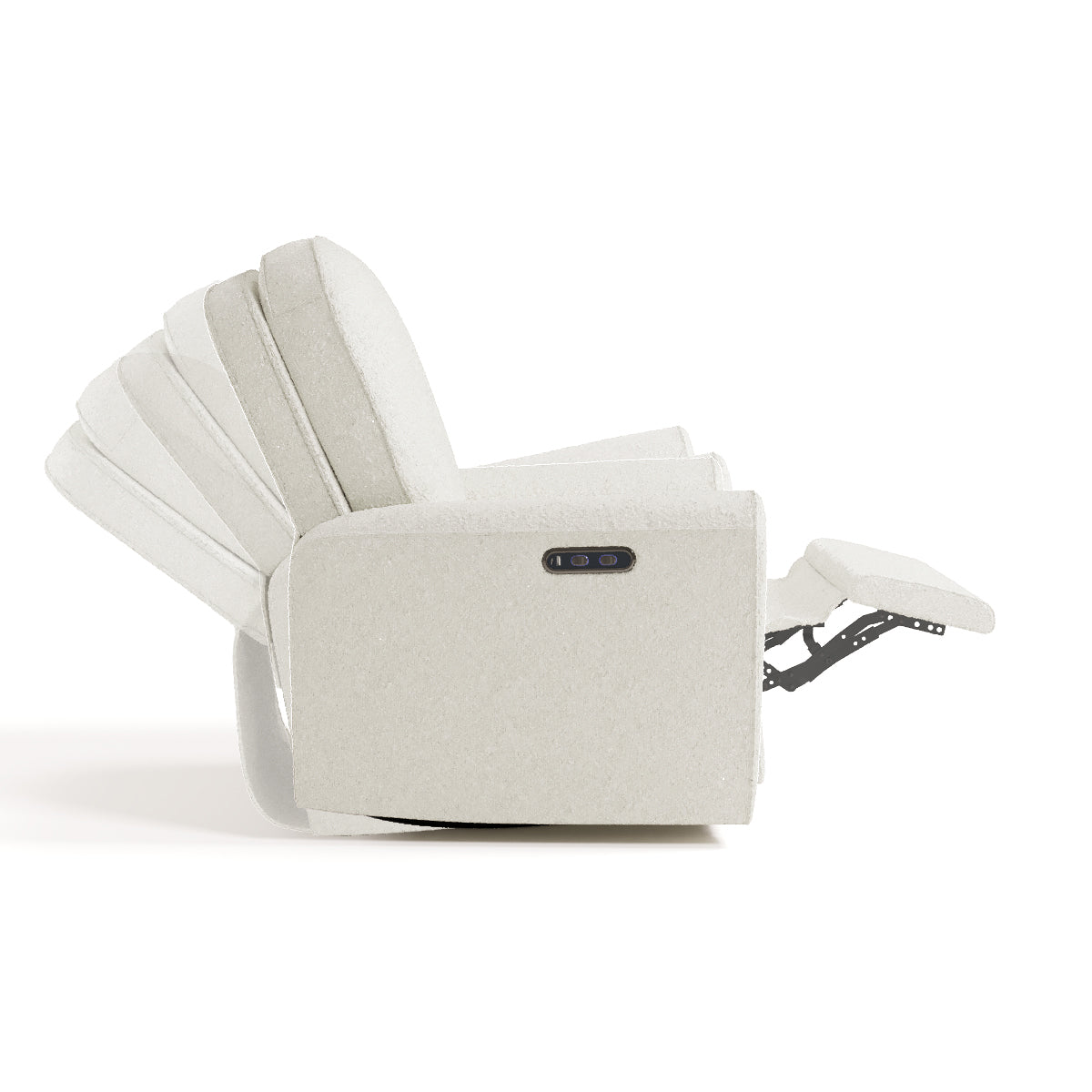 amalfi ivory boucle power recliner side view with reclining shadows