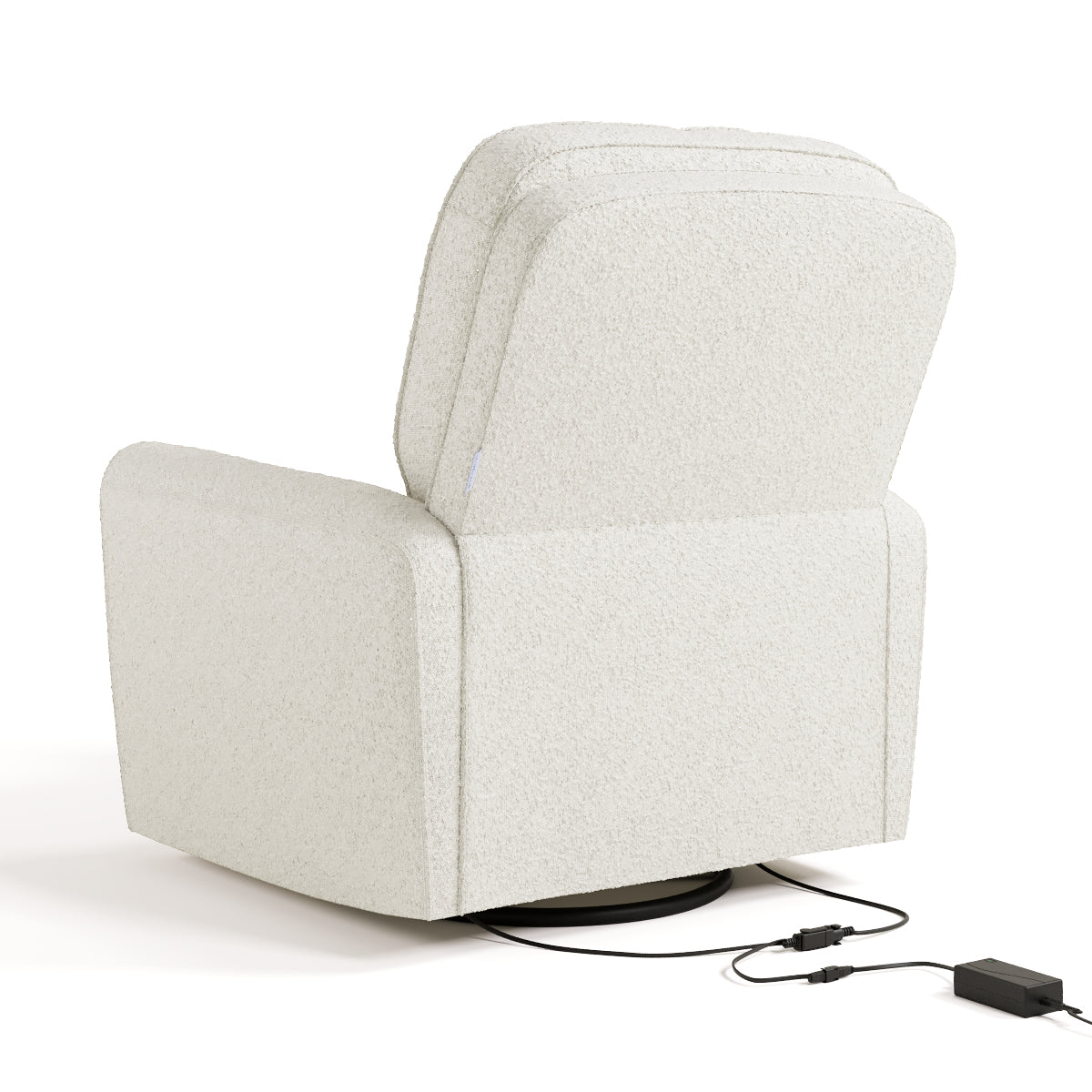 amalfi ivory boucle power recliner back view with electrical cord