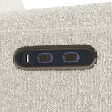 amalfi ivory boucle power recliner dual USB ports and power recline buttons closeup