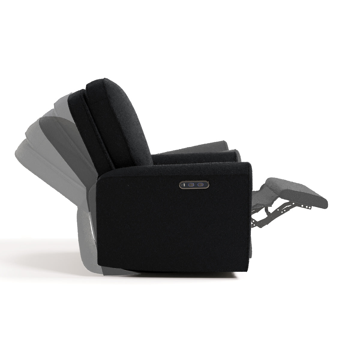 amalfi black boucle power recliner side view with reclining shadows