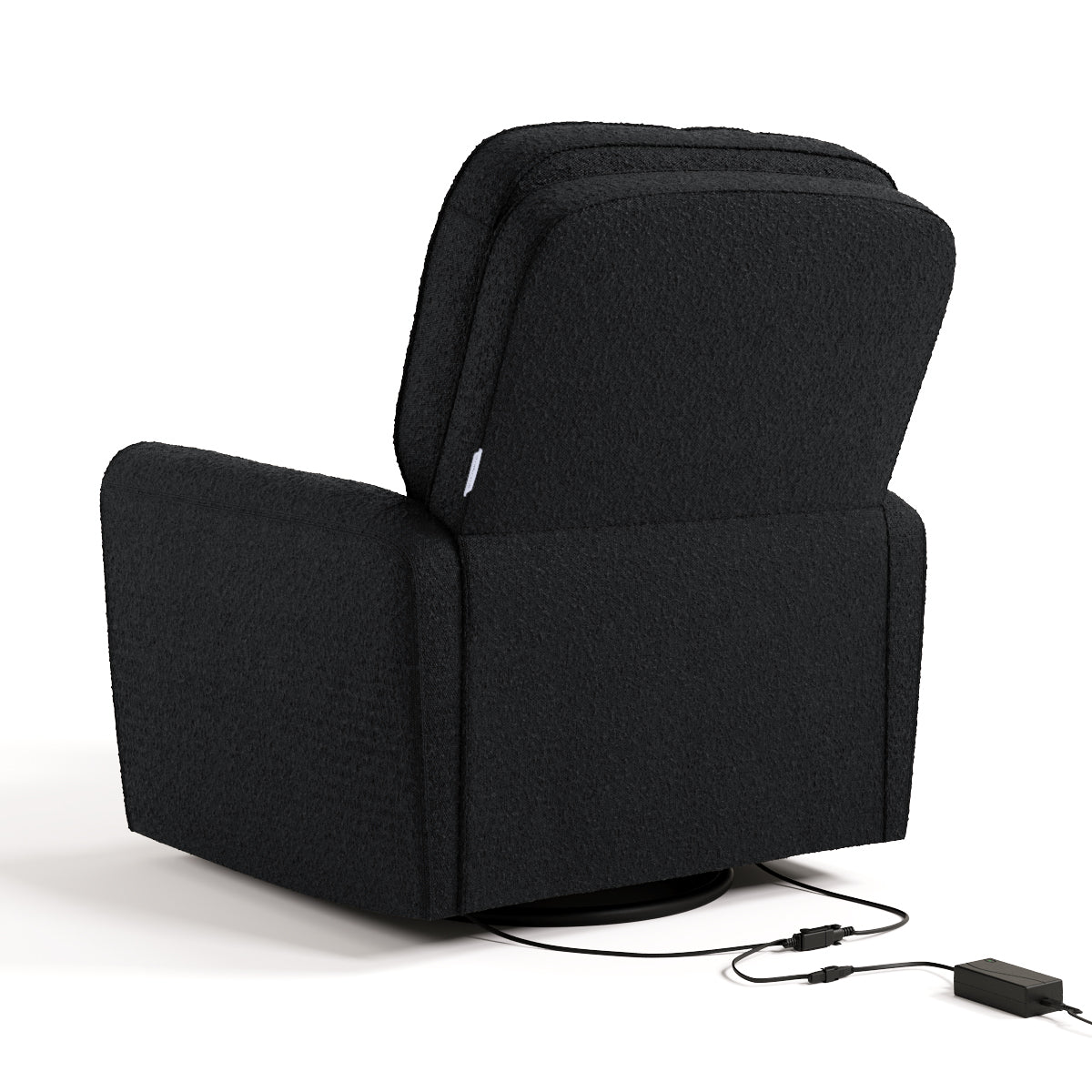 amalfi black boucle power recliner back view with electrical cord