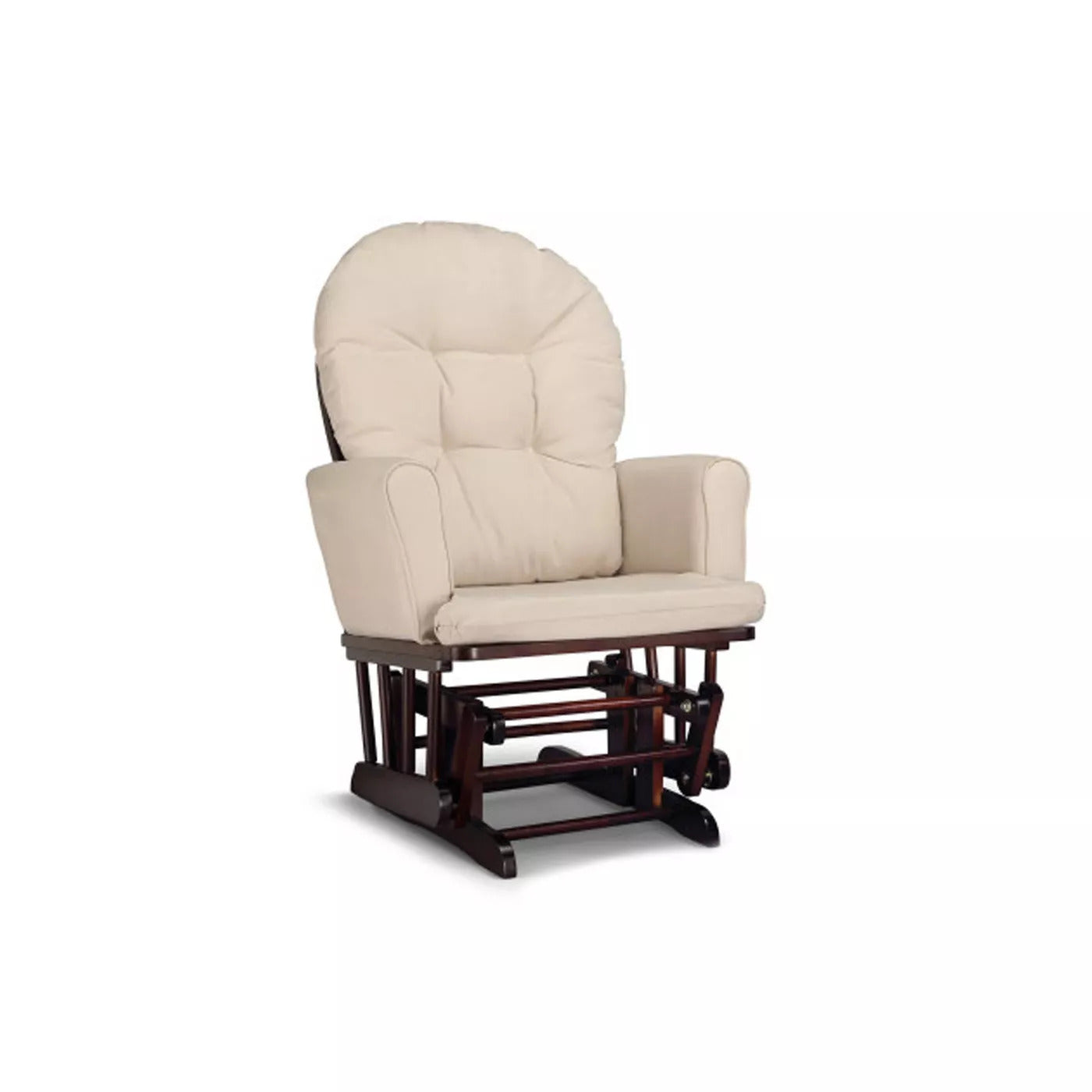 parker glider espresso frame with beige cushions