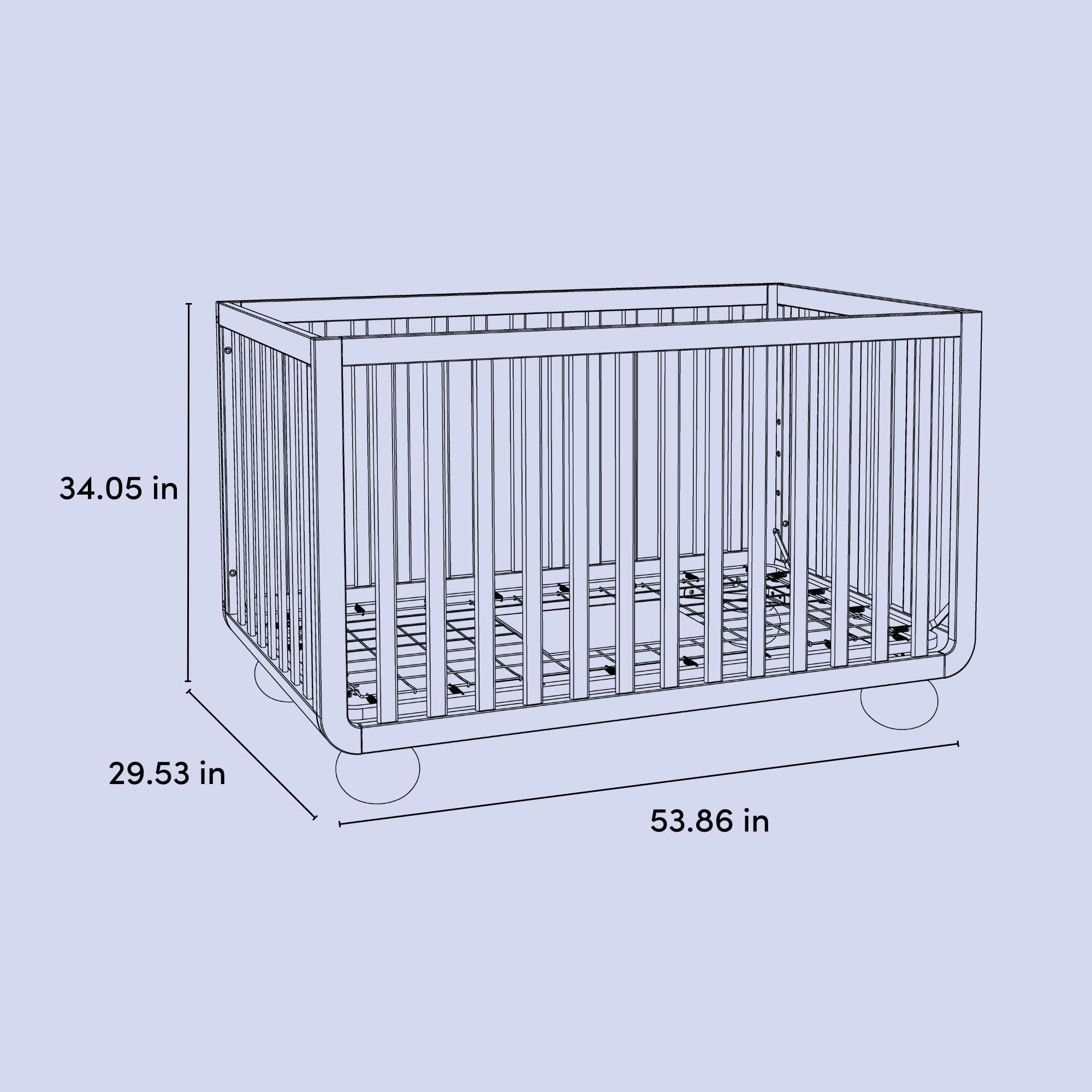 Drawing of Amalfi crib with dimensions