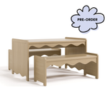 Kids table and two benches in driftwood color for children