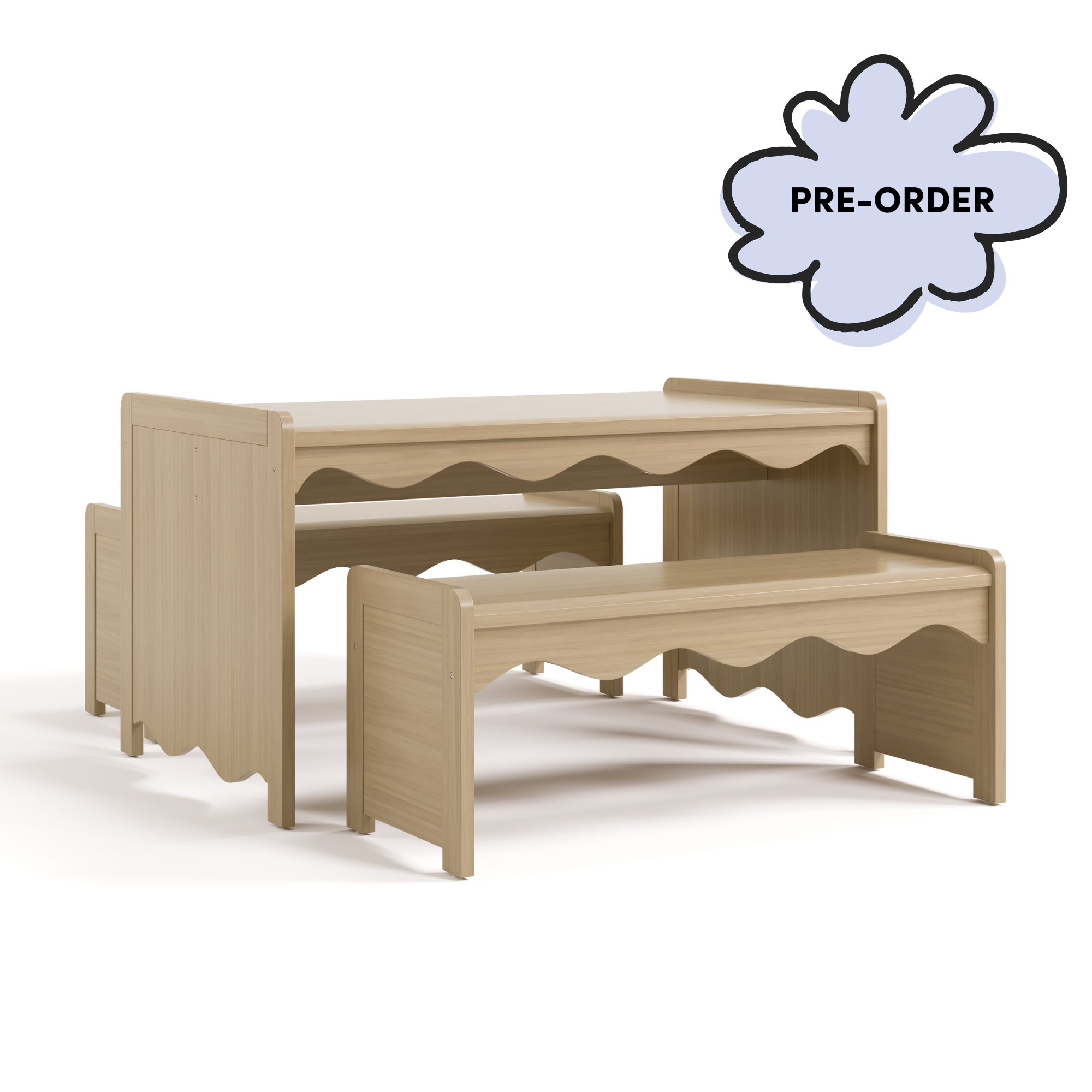 Kids table and two benches in driftwood color for children