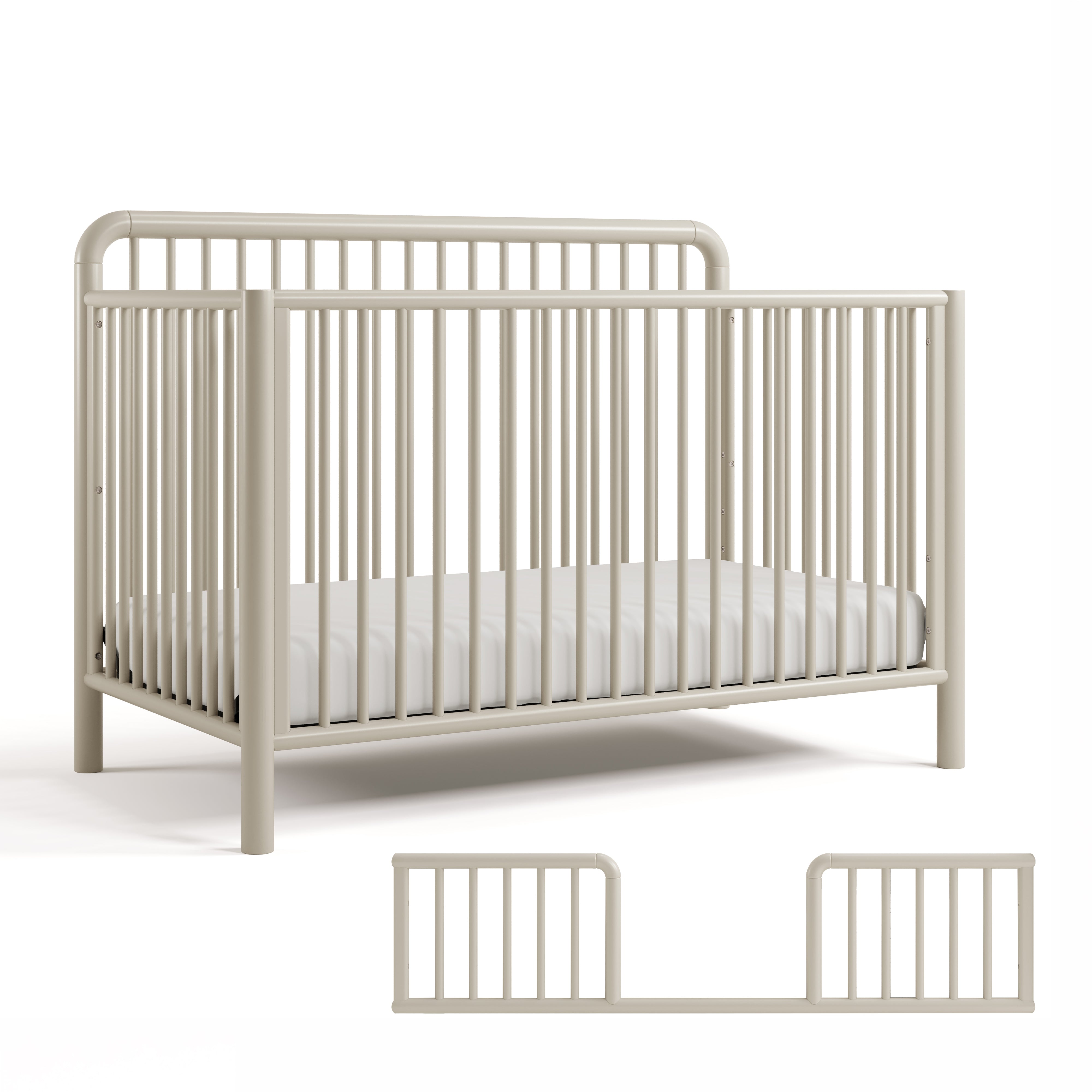 Porto Convertible Crib with Toddler Rail in Frosted Oat