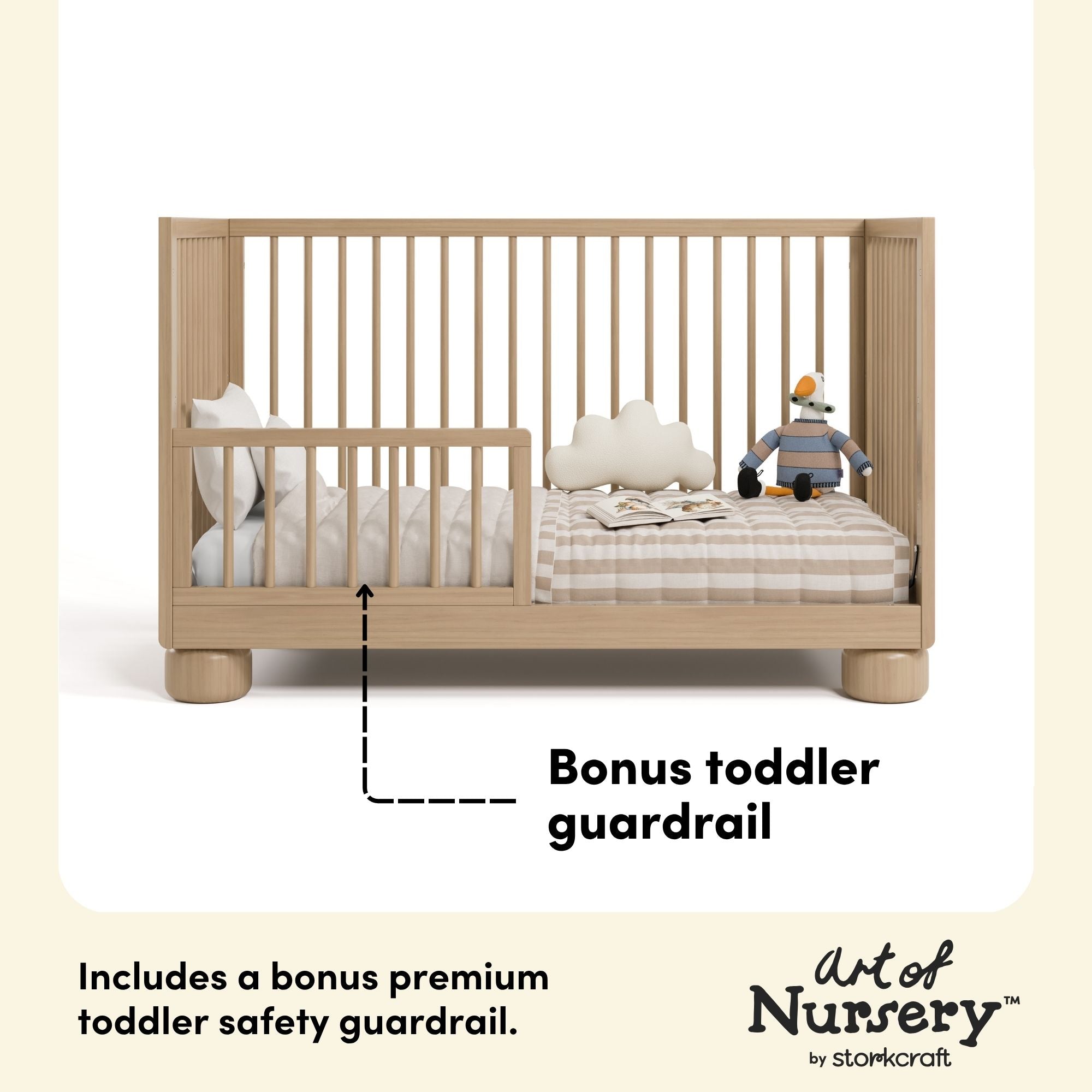 Storkcraft Sorrento 3-in-1 Convertible Crib with Bonus Toddler Guardrail.
