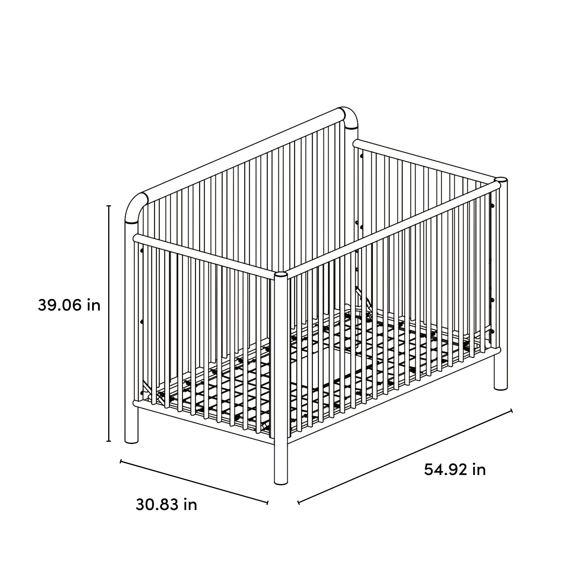 Porto crib line drawing with dimensions