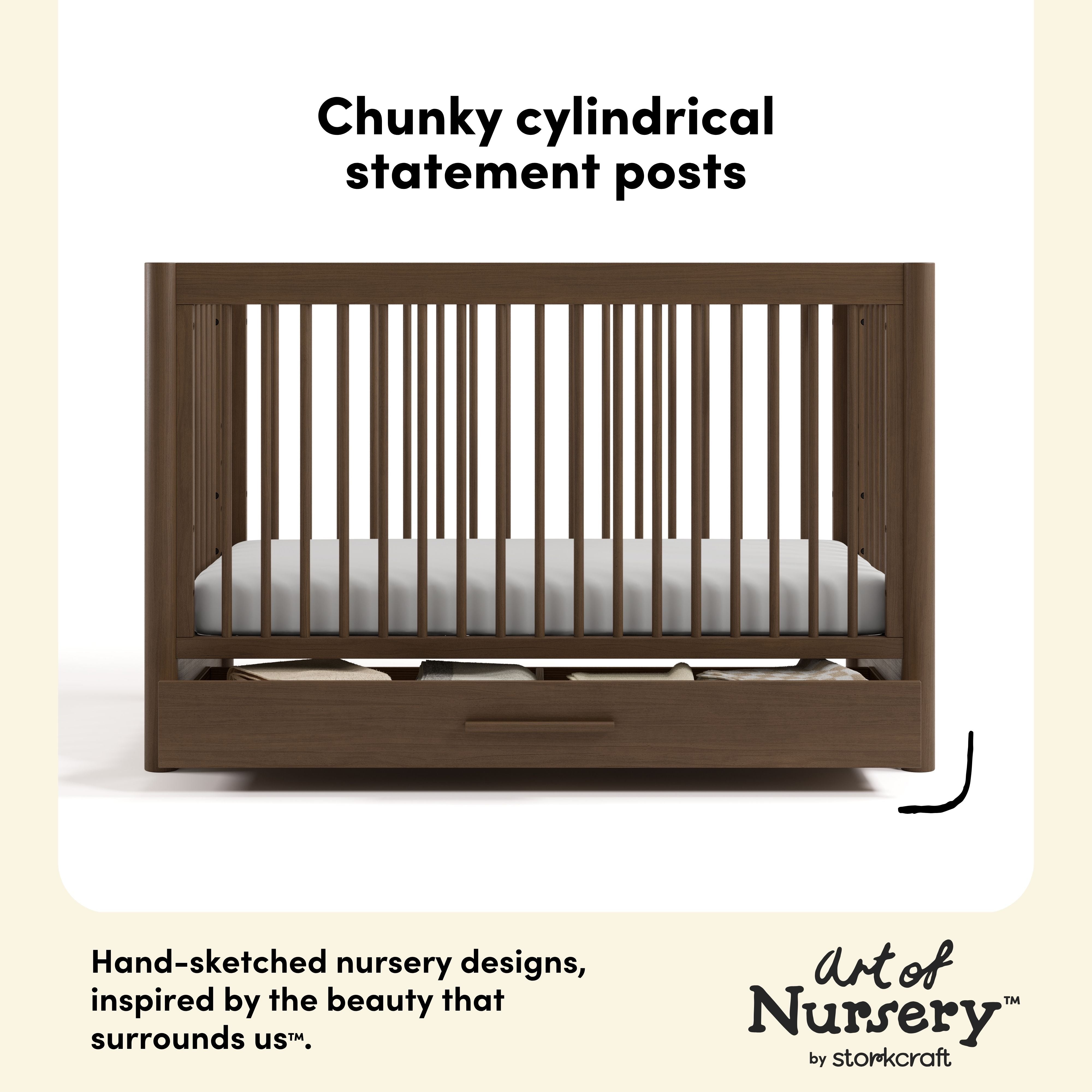 Storkcraft Malta 5-in-1 Convertible Crib with Drawer.