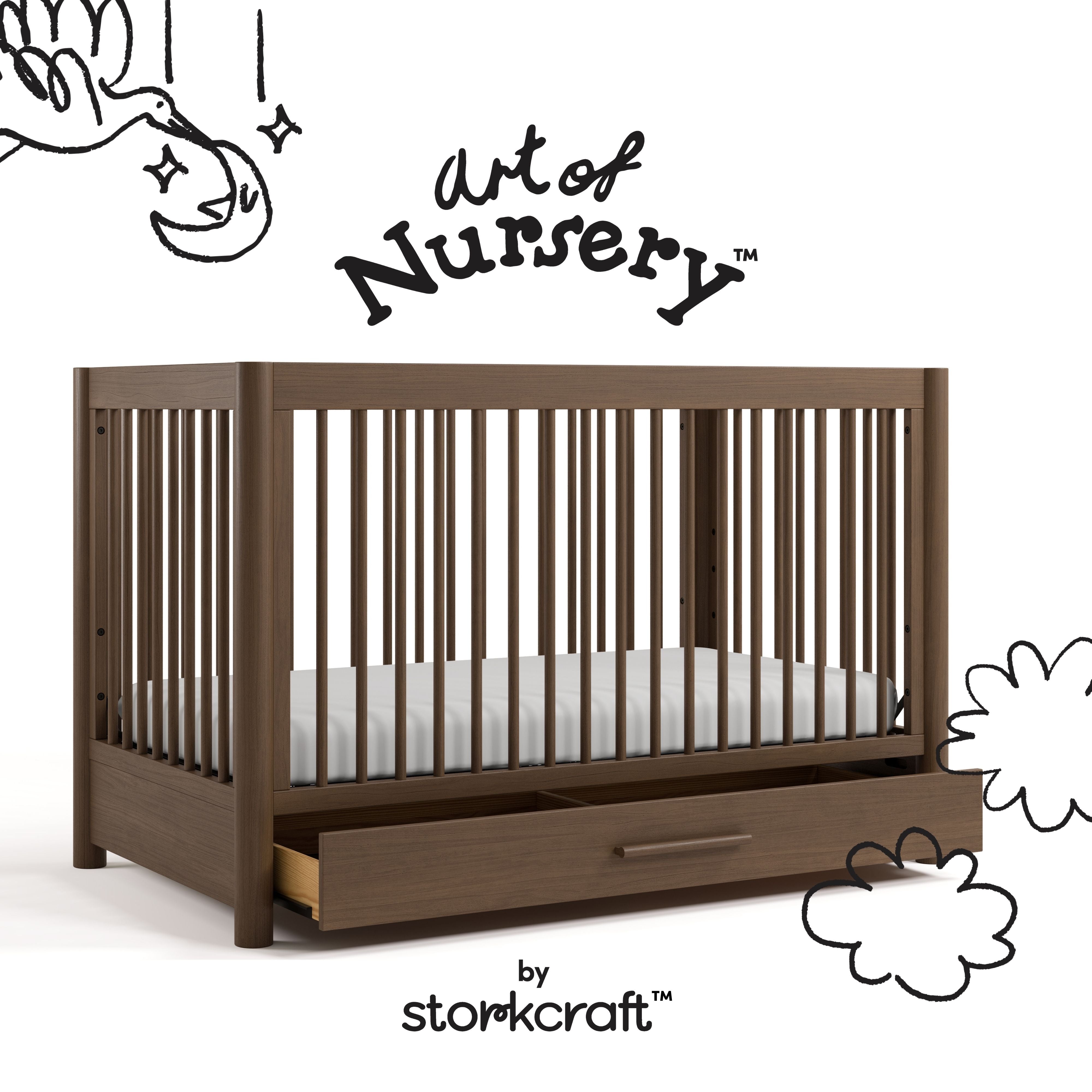 Storkcraft Malta 5-in-1 Convertible Crib with Drawer.