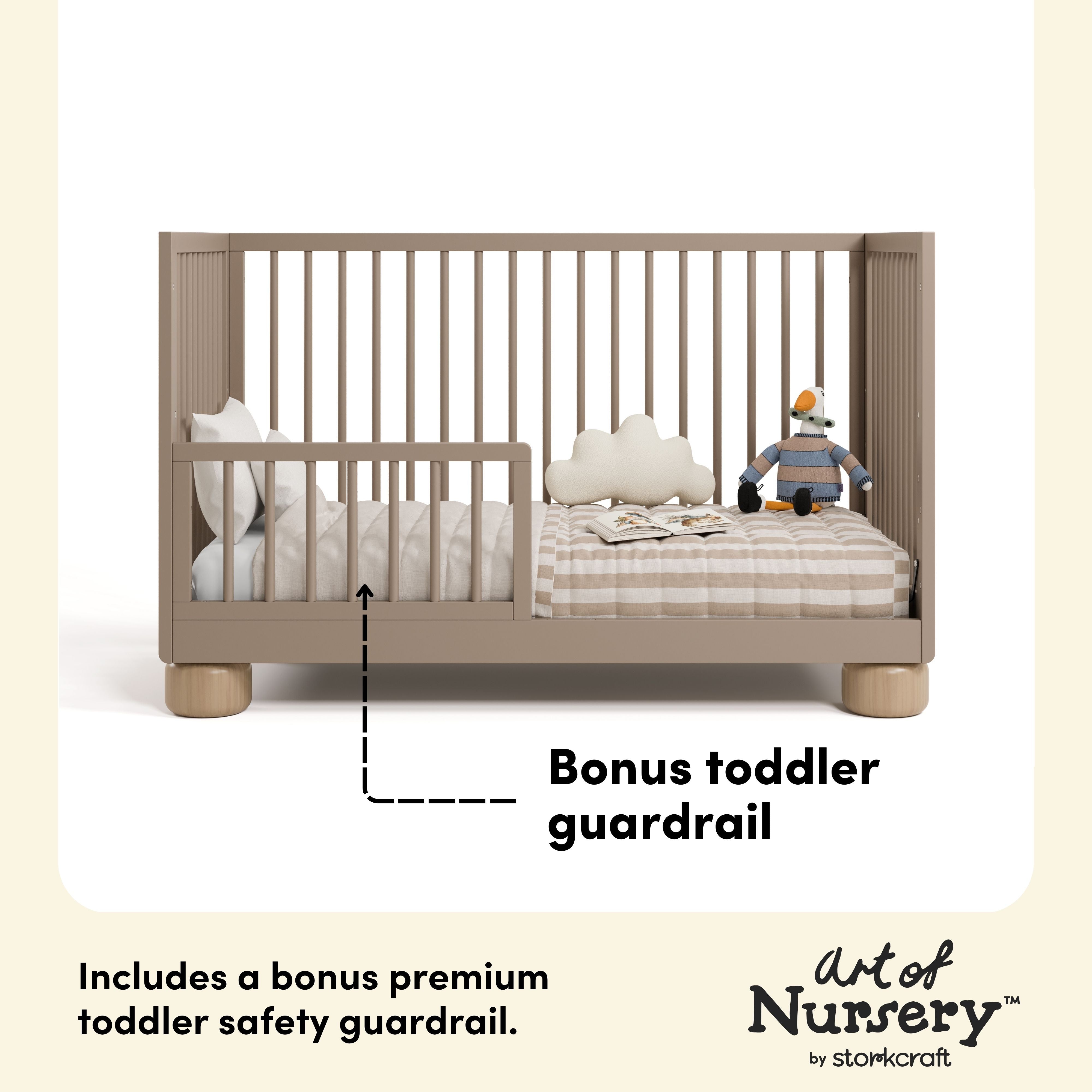 Storkcraft Sorrento 3-in-1 Convertible Crib with Bonus Toddler Guardrail.