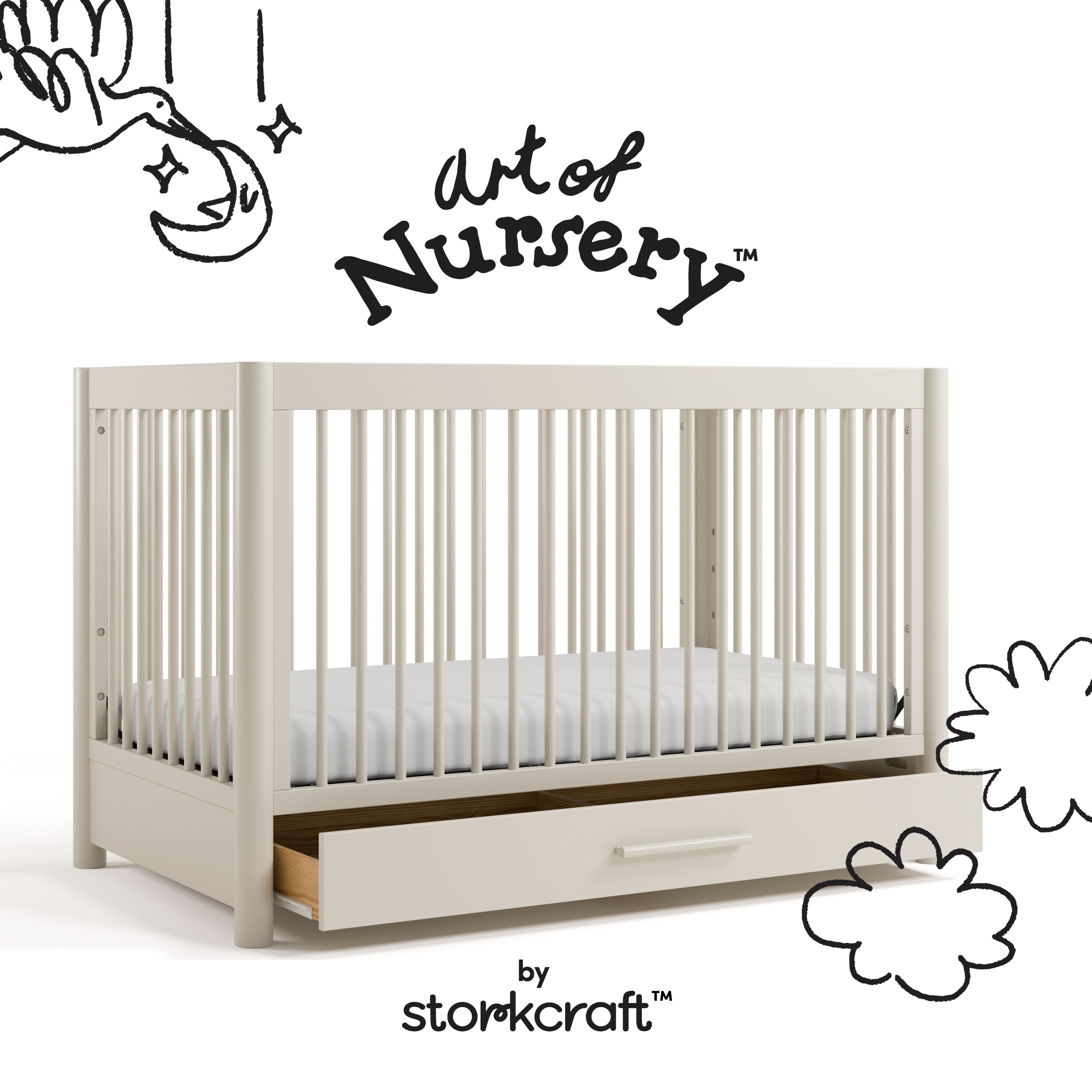 Storkcraft Malta 5-in-1 Convertible Crib with Drawer.