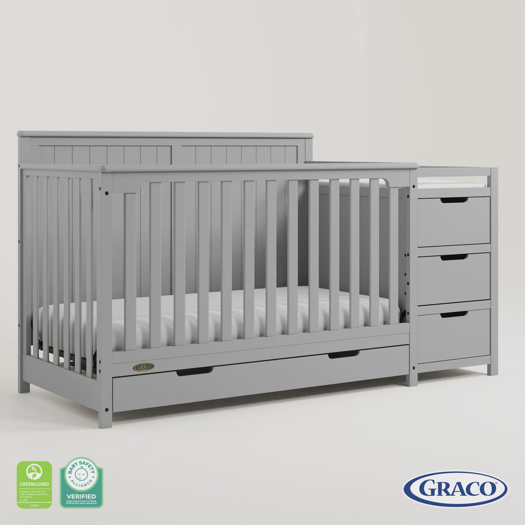 Hadley pebble gray crib and changer 360 video