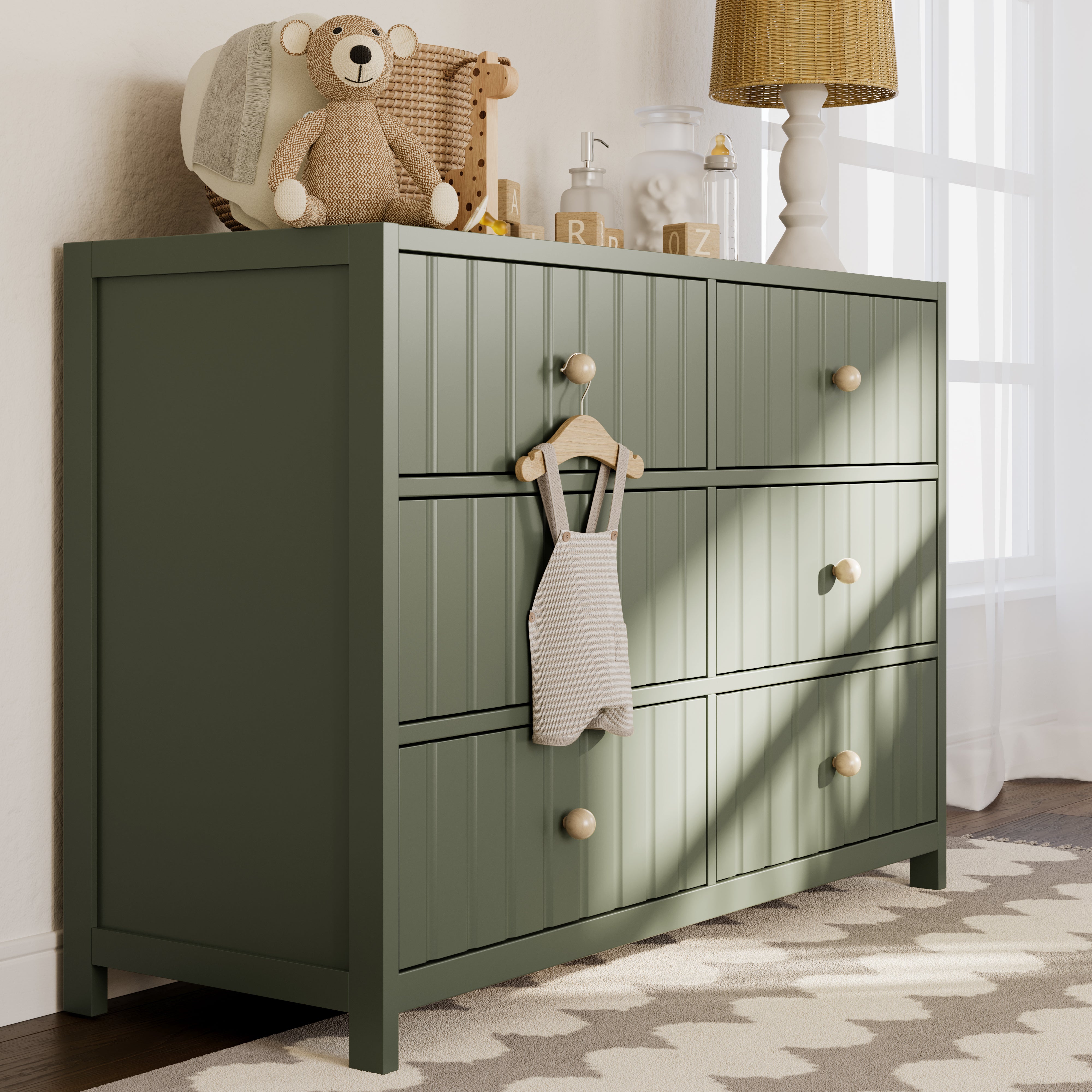 Graco® Teddi® 6 Drawer Dresser with Customizable Knobs.