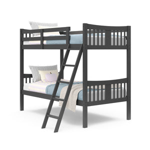 gray bunk bed with fixed ladder