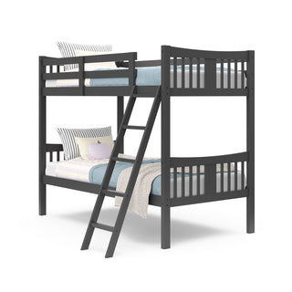 gray bunk bed with fixed ladder