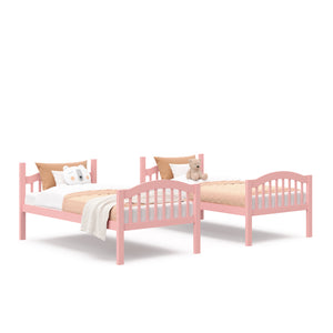 two pink separate twin-size beds