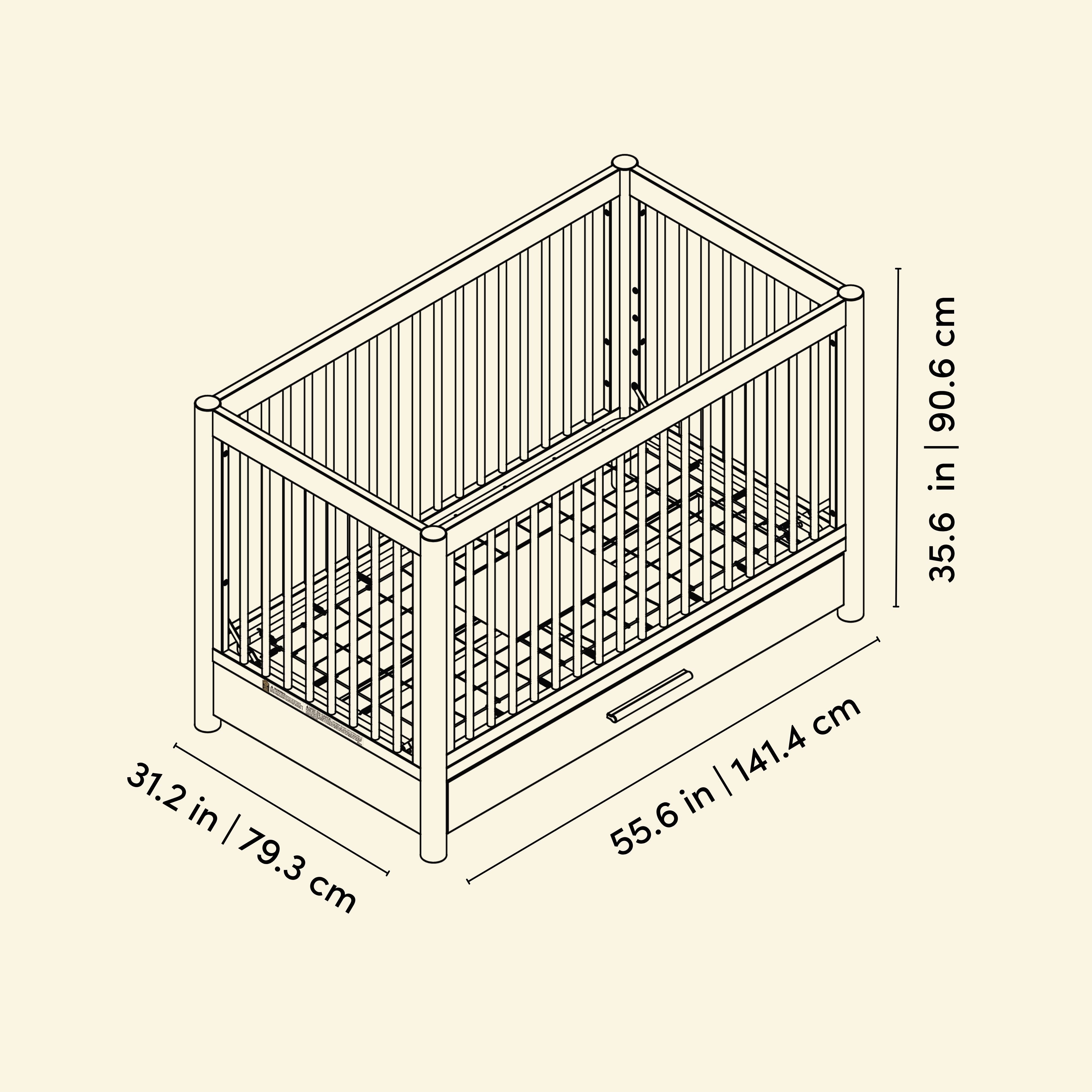 Storkcraft Malta 5-in-1 Convertible Crib with Drawer.