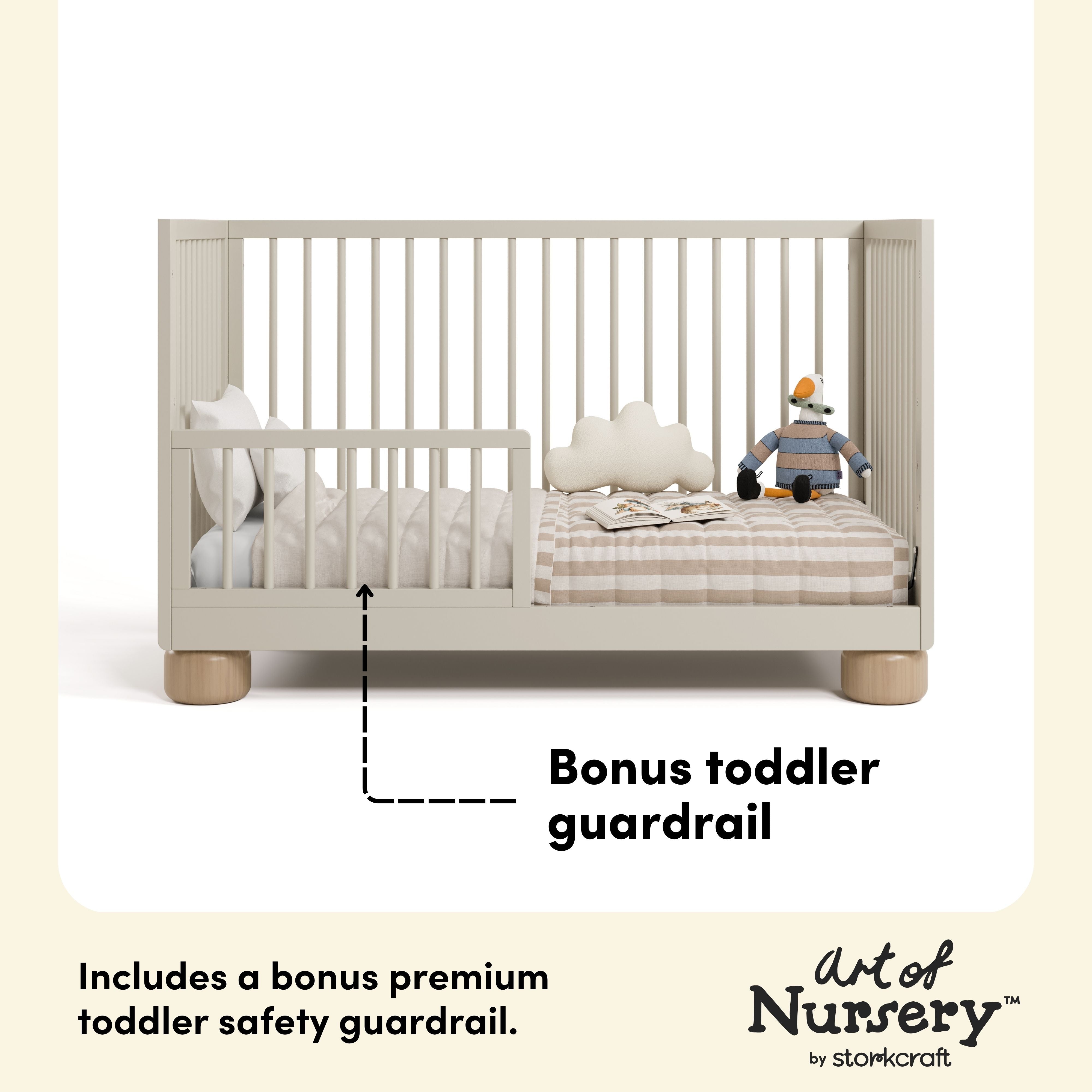 Storkcraft Sorrento 3-in-1 Convertible Crib with Bonus Toddler Guardrail.