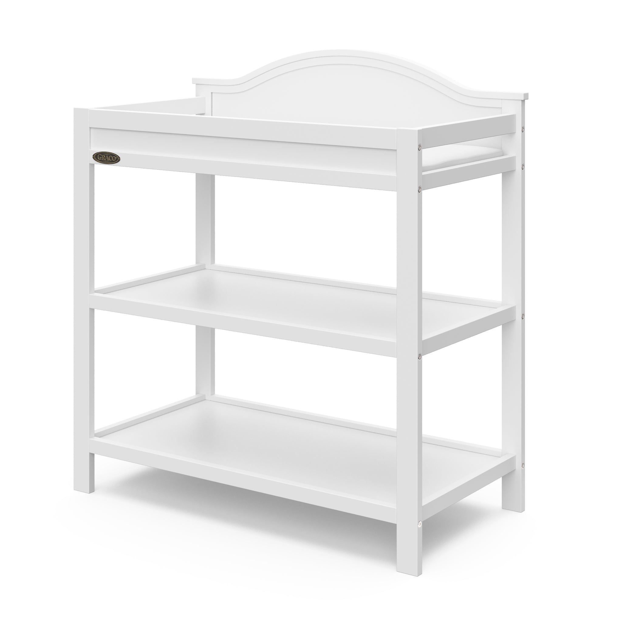 White angled changing table with storage