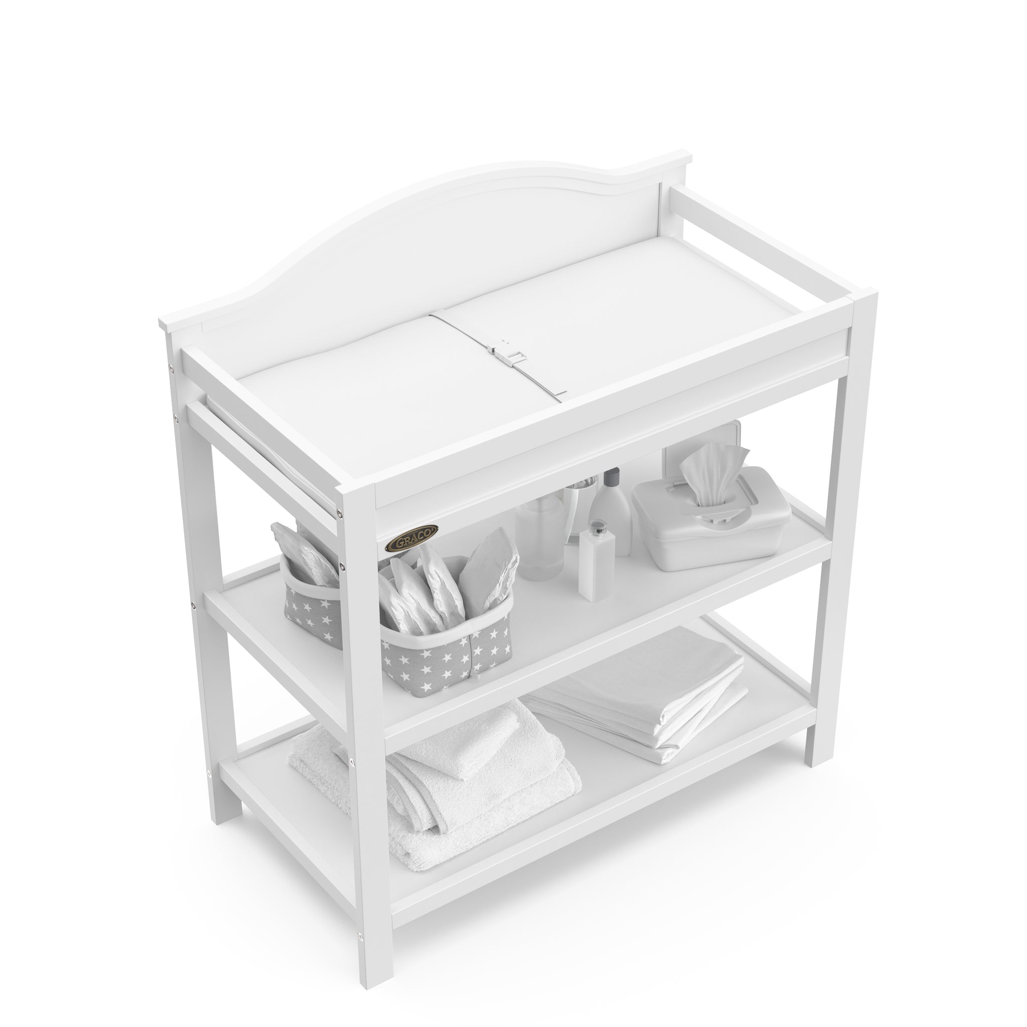 Bird’s-eye view of white changing table 