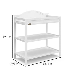White angled changing table with dimensions