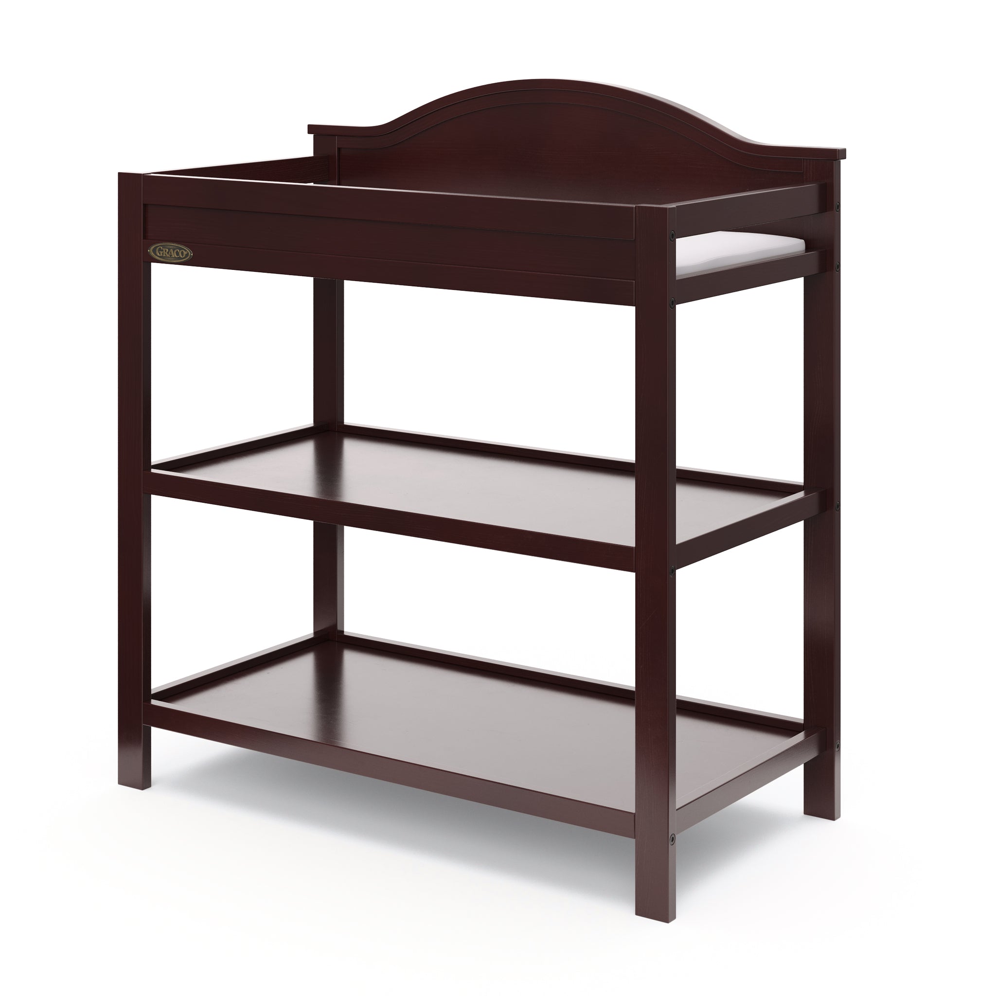 espresso angled changing table with two open shelves