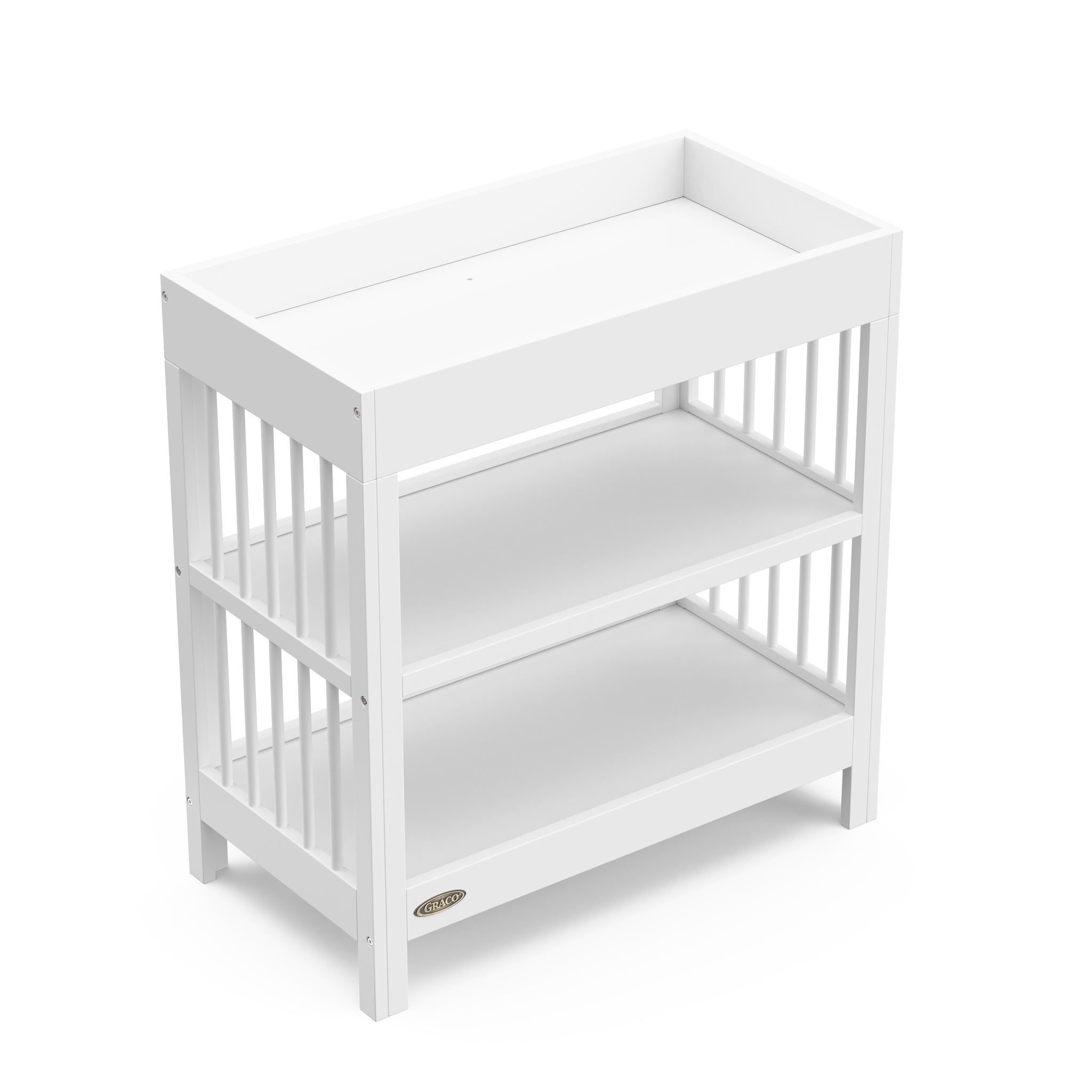 white changing table with two shelves