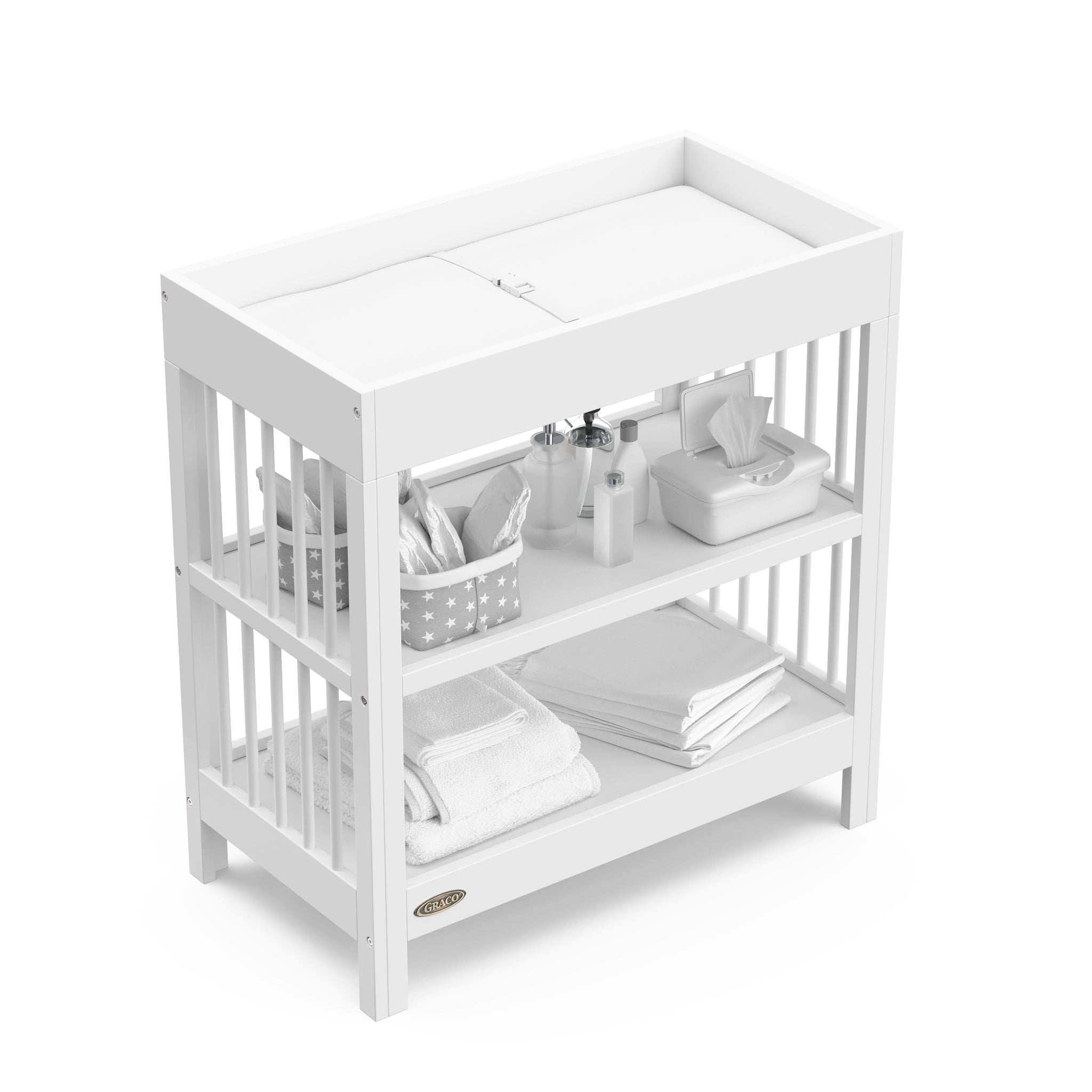 white changing table with two shelves