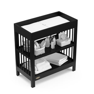 black changing table with two shelves