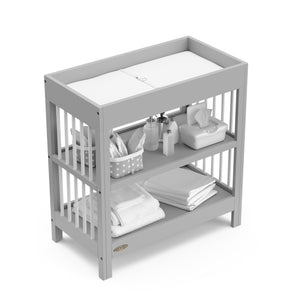 pebble gray with white changing table with two shelves