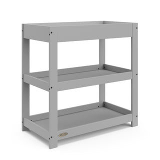 Pebble gray angled changing table without headboard and two open shelves