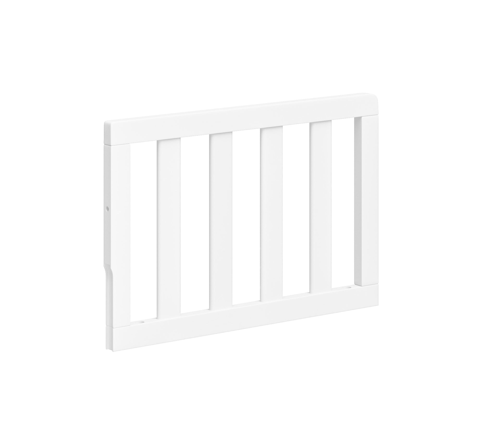 white toddler safety guardrail with slats