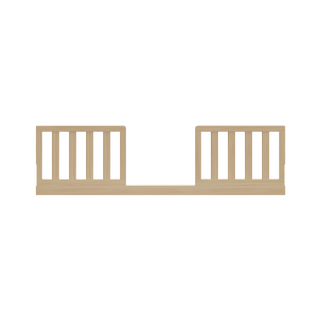 front view of driftwood toddler safety guardrail kit with slats