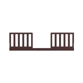 front view of espresso toddler safety guardrail kit with slats
