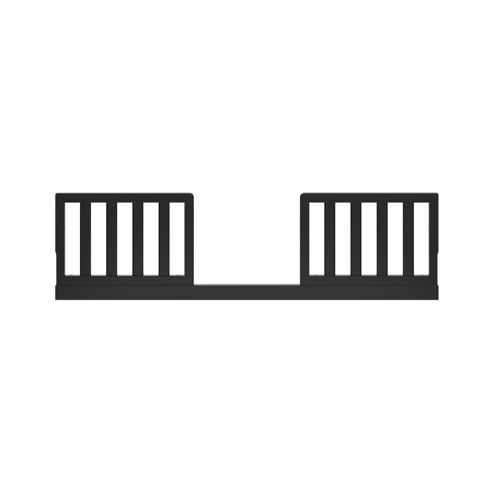 front view of black toddler safety guardrail kit with slats