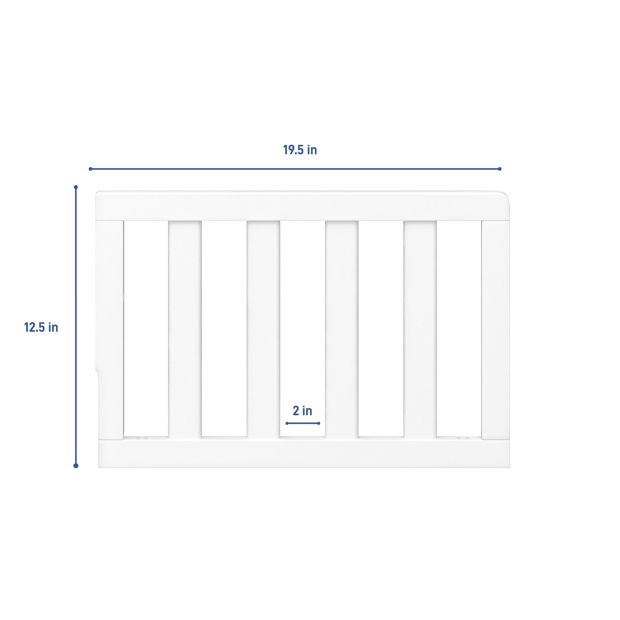 white toddler safety guardrail with slats with dimensions