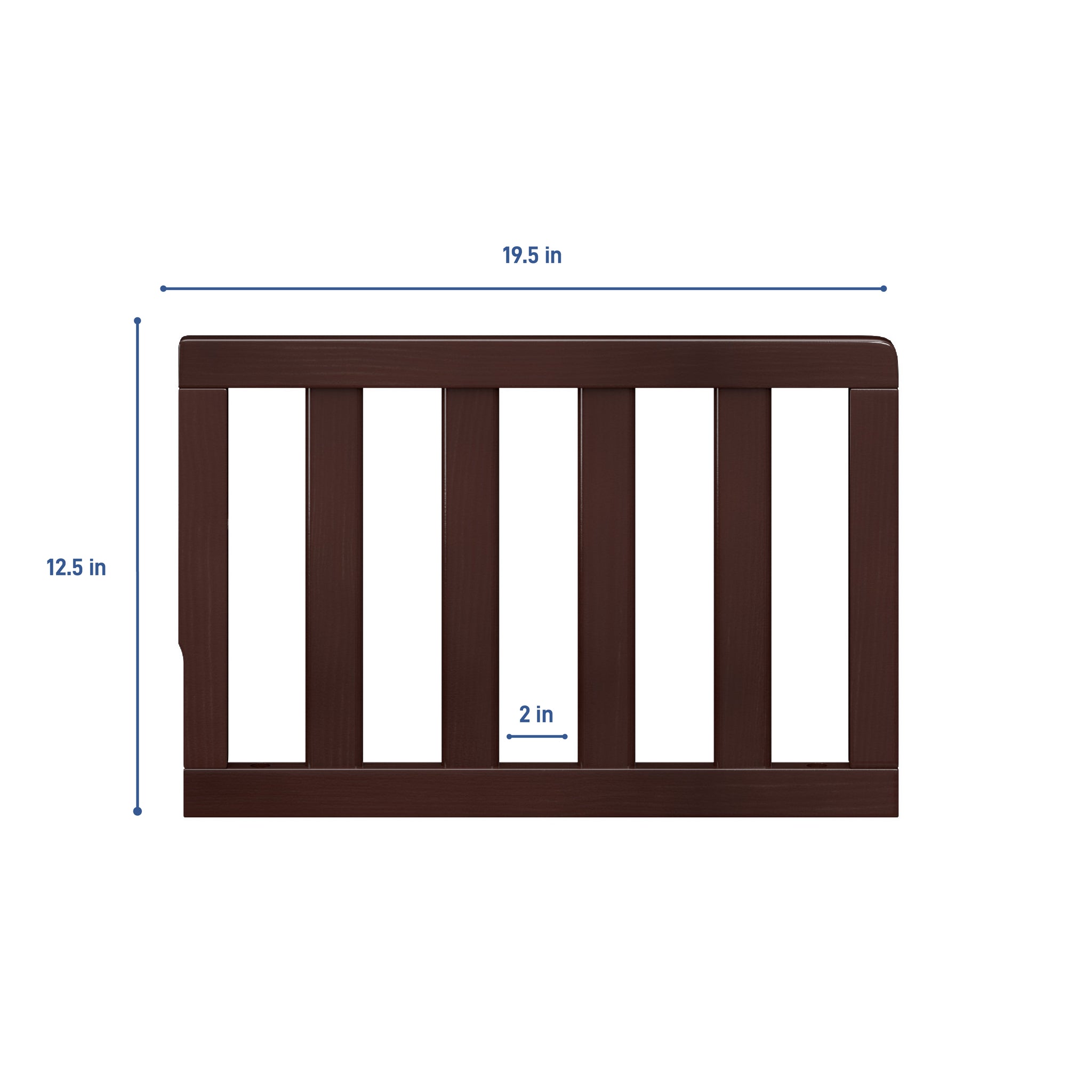 espresso toddler safety guardrail with dimensions