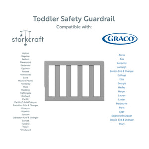 pebble gray toddler safety guardrail graphic with cribs compatibility