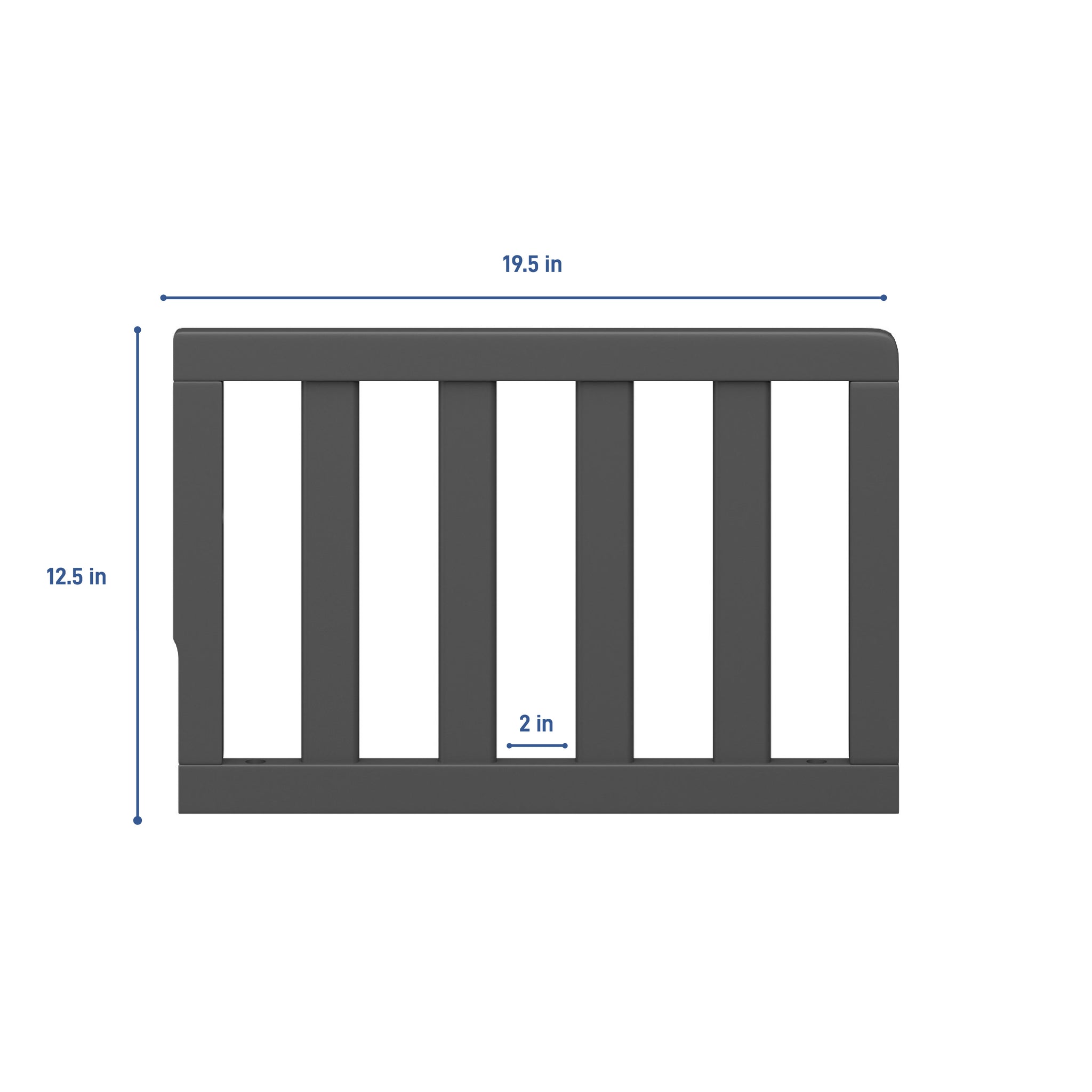 gray toddler safety guardrail with dimensions