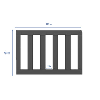 gray toddler safety guardrail with dimensions