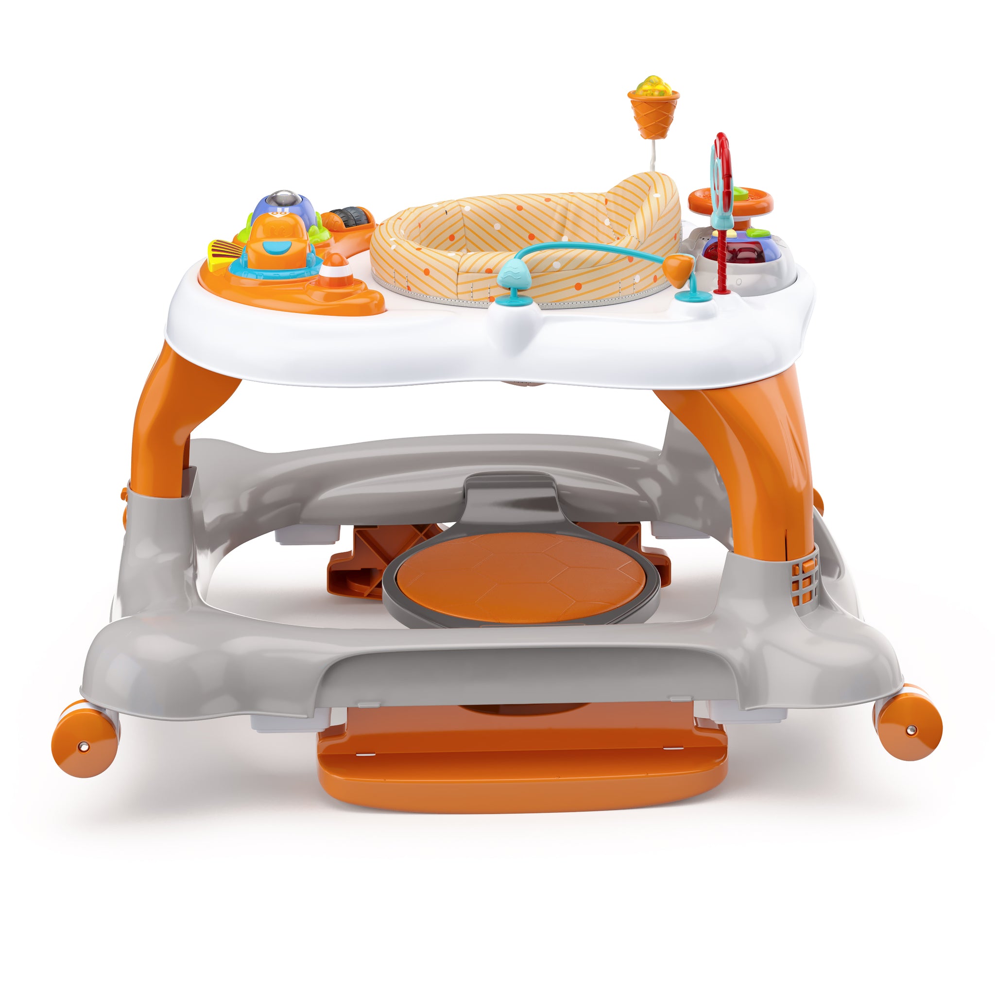 orange Activity Walker with Jumping Board and Feeding Tray