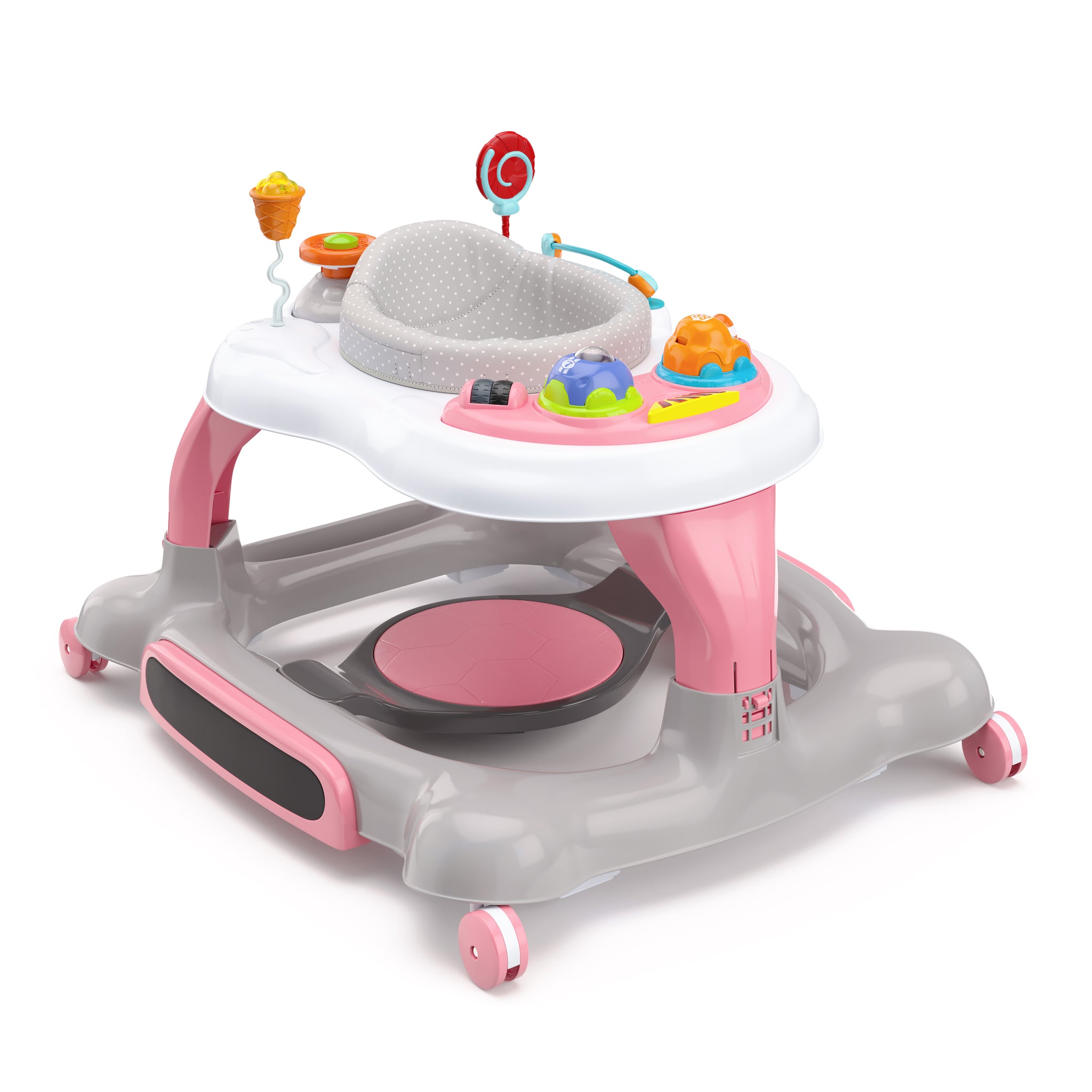 pink Activity Walker with Jumping Board and Feeding Tray