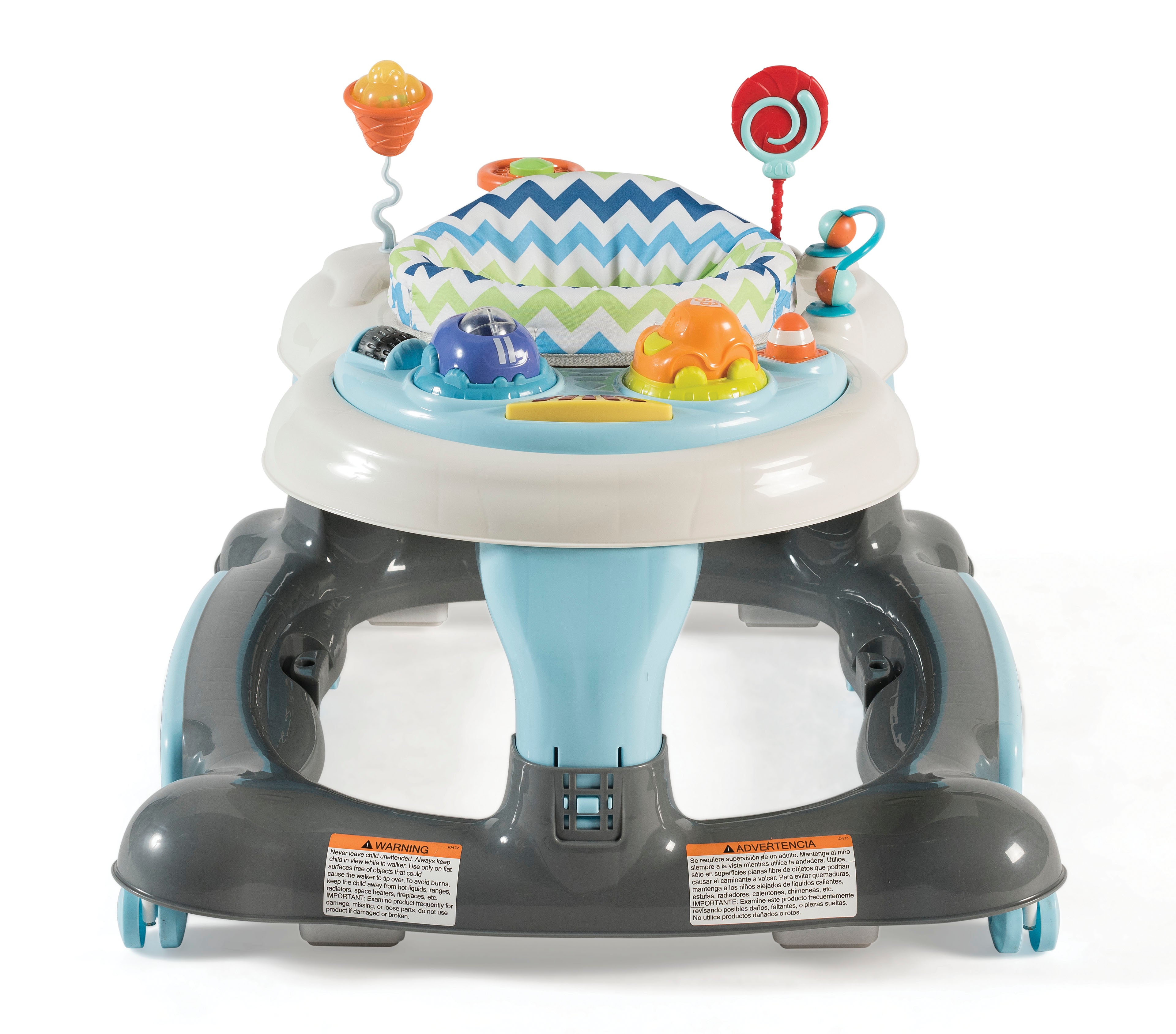 blue Activity Walker with Jumping Board and Feeding Tray