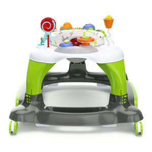 green Activity Walker with Jumping Board and Feeding Tray