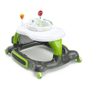 green Activity Walker with Jumping Board and Feeding Tray