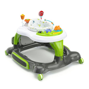 green Activity Walker with Jumping Board and Feeding Tray